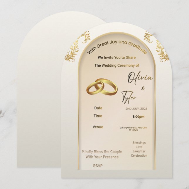 Faire-part de mariage à arche dorée Luxe – Mode él (Devant / Derrière)