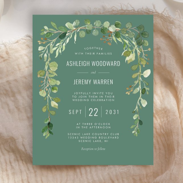 Faire-part de mariage à arche en eucalyptus à peti (Créateur téléchargé)