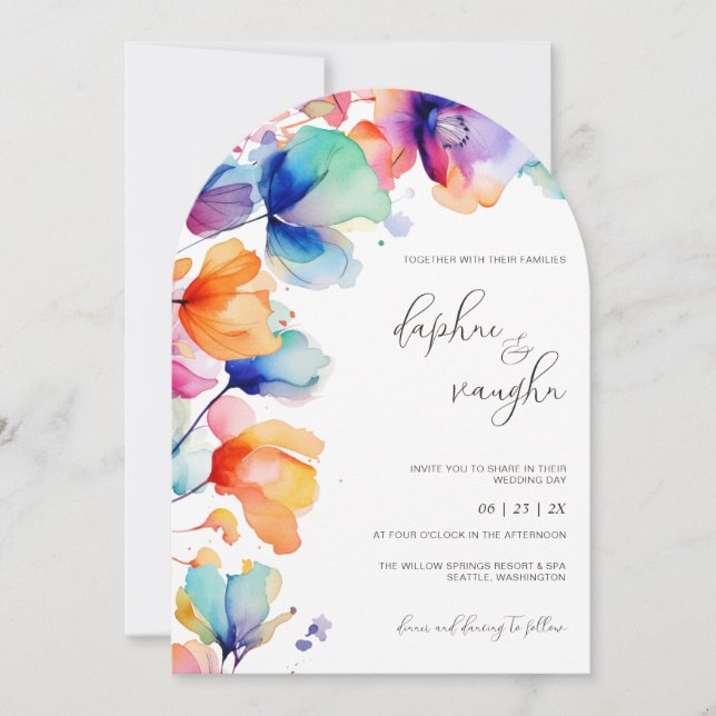 Faire-part de mariage à arche florale aquarelle vi (Devant)