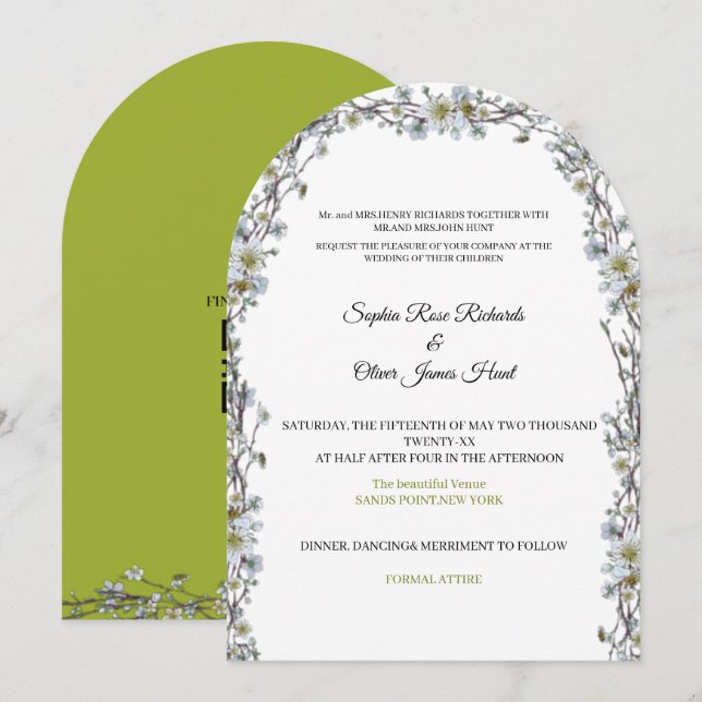 Faire-part de mariage à arche florale de luxe (Devant / Derrière)