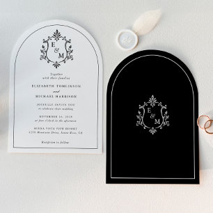 Faire-part de mariage à arches noir et blanc avec