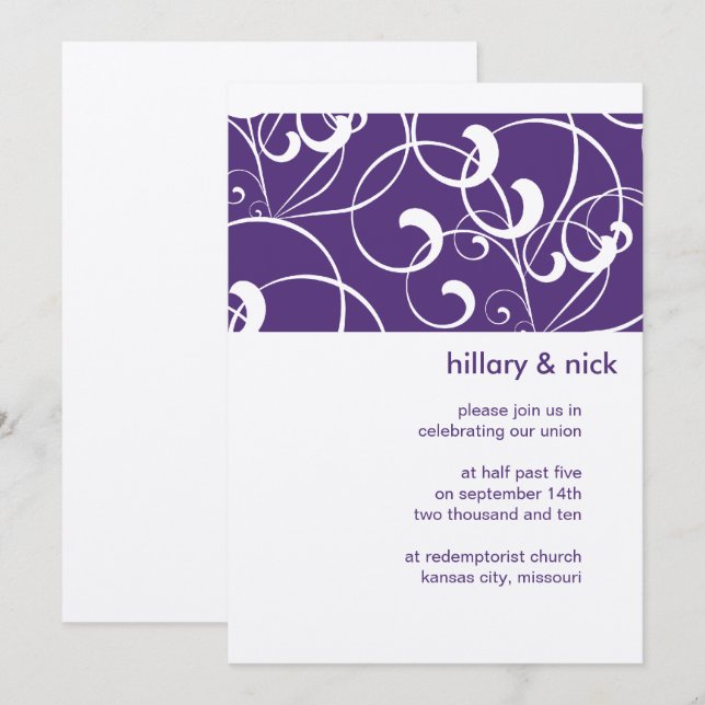 Faire-part de mariage à balayage violet (Devant / Derrière)