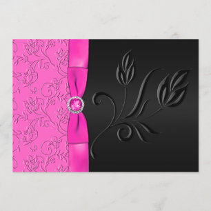 Faire-part de mariage à bijoux noir et rose chaud