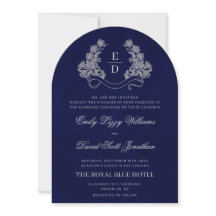 Faire-part de mariage à blason floral Navy Heritag