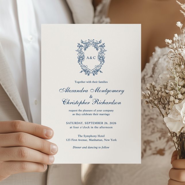 Faire-part de mariage à blason monogramme de style (Créateur téléchargé)