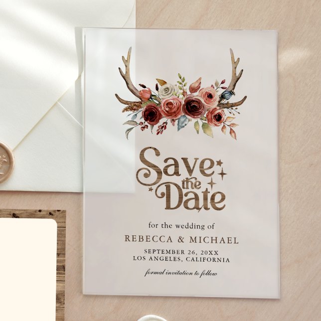 Faire-part de mariage à bois de cerf et fleurs en  (Créateur téléchargé)