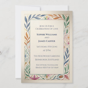 Faire-part de mariage à bordure botanique pastel