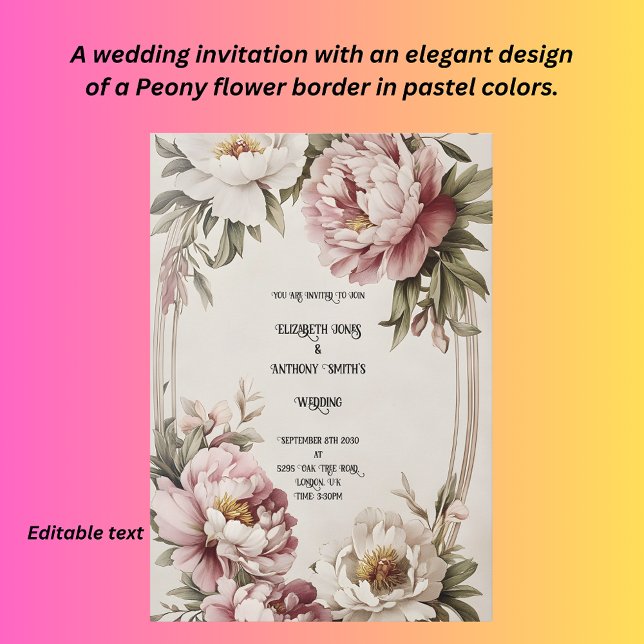 Faire-part de mariage à bordure de pivoine (Créateur téléchargé)