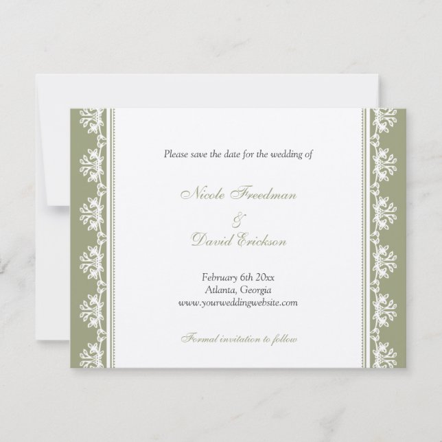Faire-part de mariage à bordure en filigrane vert  (Devant)