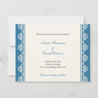 Faire-part de mariage à bordure filigranée bleu éc