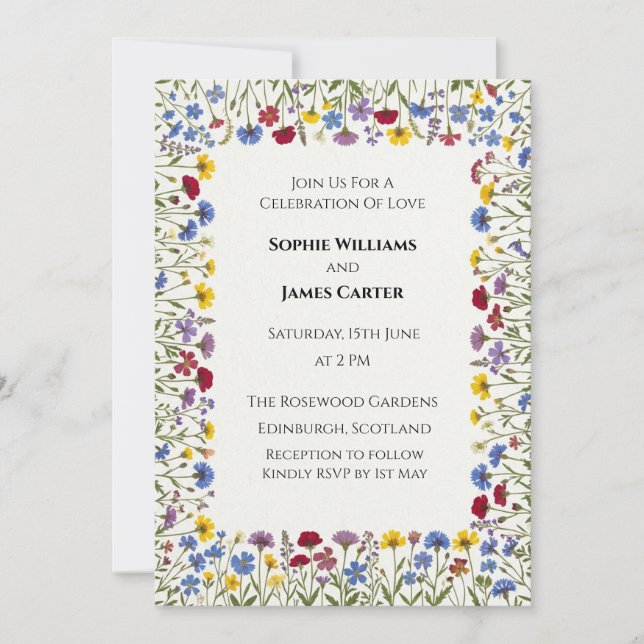 Faire-part de mariage à bordure florale Charbon (Devant)