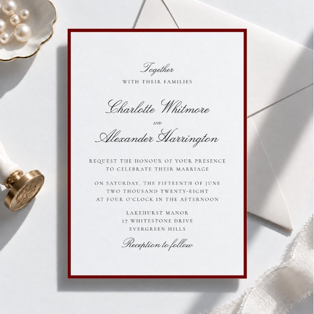 Faire-part de mariage à bordure rouge esthétique d (Créateur téléchargé)