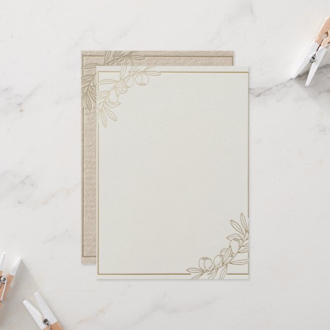 Faire-part de mariage à branche d'olive minimalist (Devant/Arrière en situation)