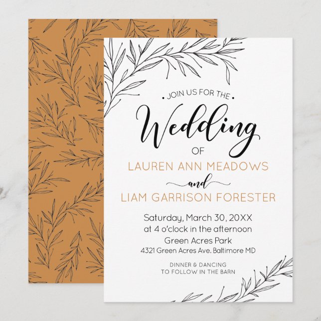 Faire-part de mariage à branches dessinées à la ma (Devant / Derrière)
