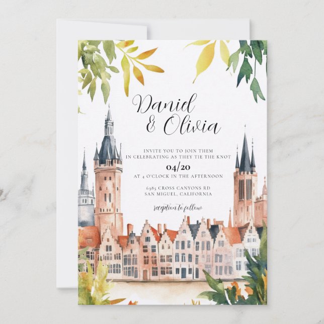 Faire-part de mariage à Bruges en Belgique (Devant)