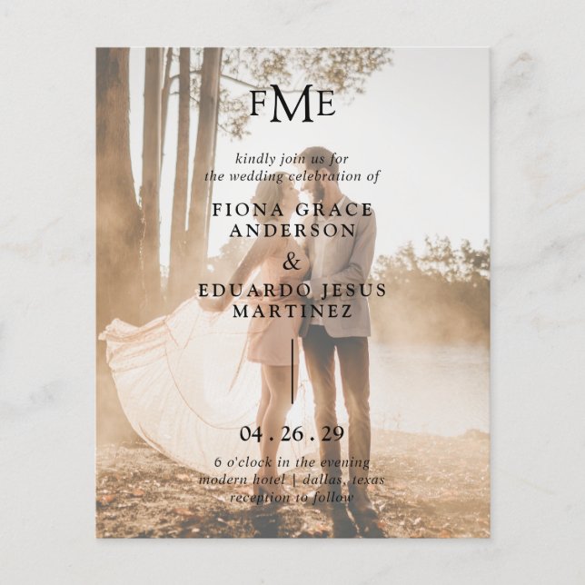 Faire-part de mariage à budget avec monogramme gra (Devant)