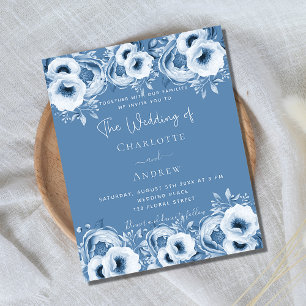 Faire-part de mariage à budget chic floral bleu-du