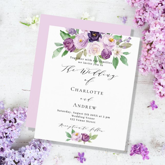 Faire-part de mariage à budget d'aquarelle violett (Créateur téléchargé)