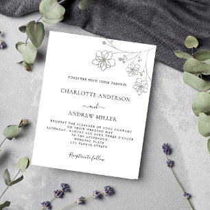 Faire-part de mariage à budget floral argent blanc