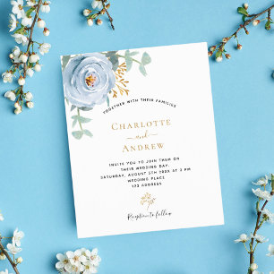 Faire-part de mariage à budget floral bleu poussié