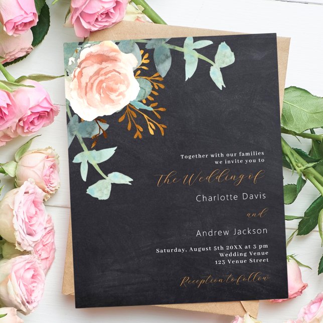 Faire-part de mariage à budget floral rose Chalkbo (Créateur téléchargé)