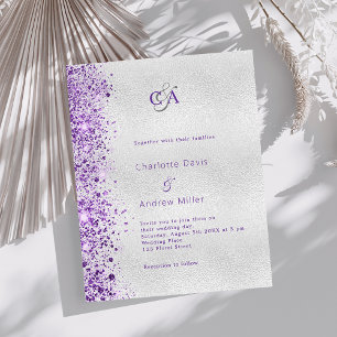Faire-part de mariage à budget violet argenté