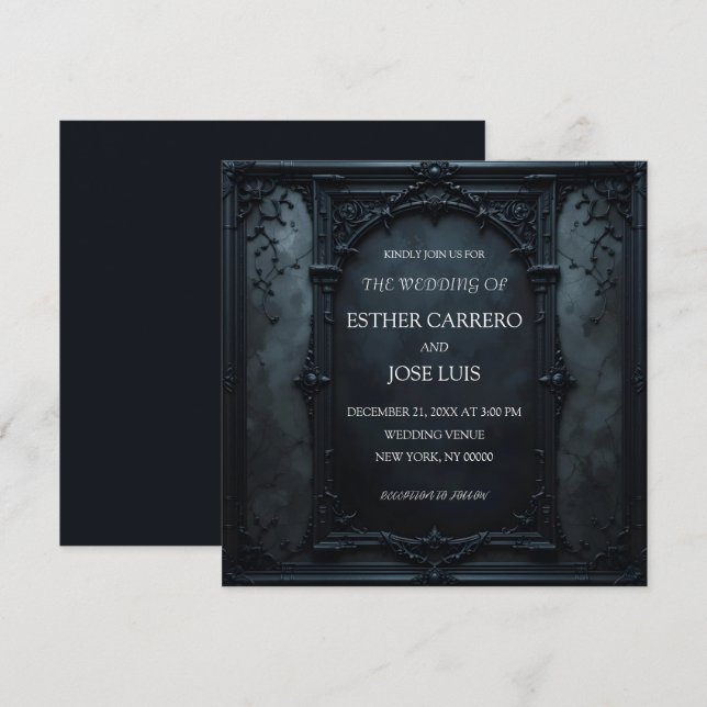 Faire-part de mariage à cadre carré gothique (Devant / Derrière)