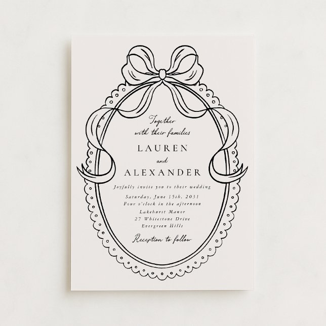 Faire-part de mariage à cadre de nœud dessiné à la (Créateur téléchargé)