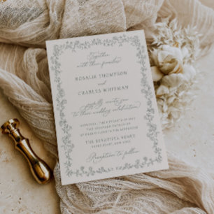 Faire-part de mariage à cadre de roses de sauge vi
