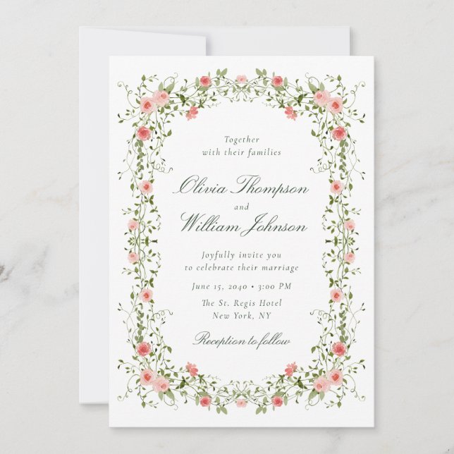 Faire-part de mariage à cadre de vigne florale rom (Devant)
