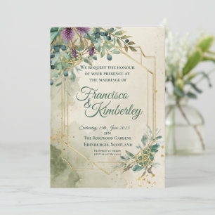 Faire-part de mariage à cadre doré aquarelle Chard