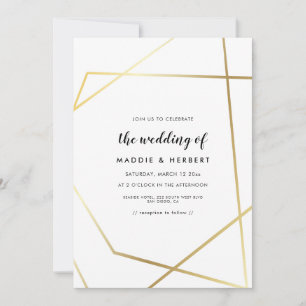 Faire-part de mariage à cadre doré géométrique mod