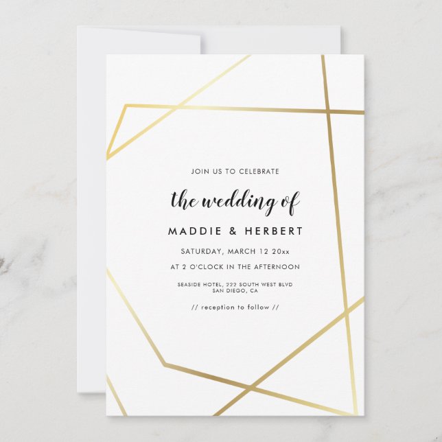 Faire-part de mariage à cadre doré géométrique mod (Devant)