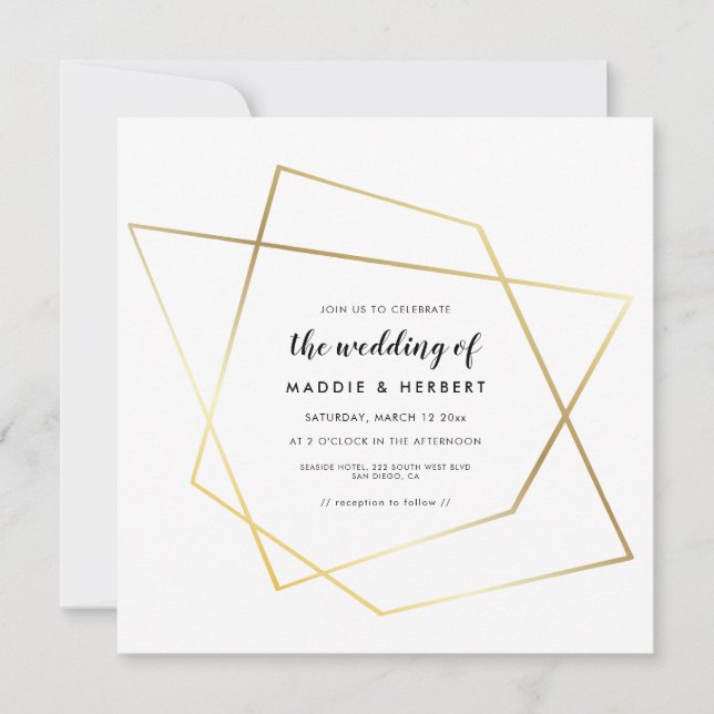 Faire-part de mariage à cadre doré géométrique mod (Devant)