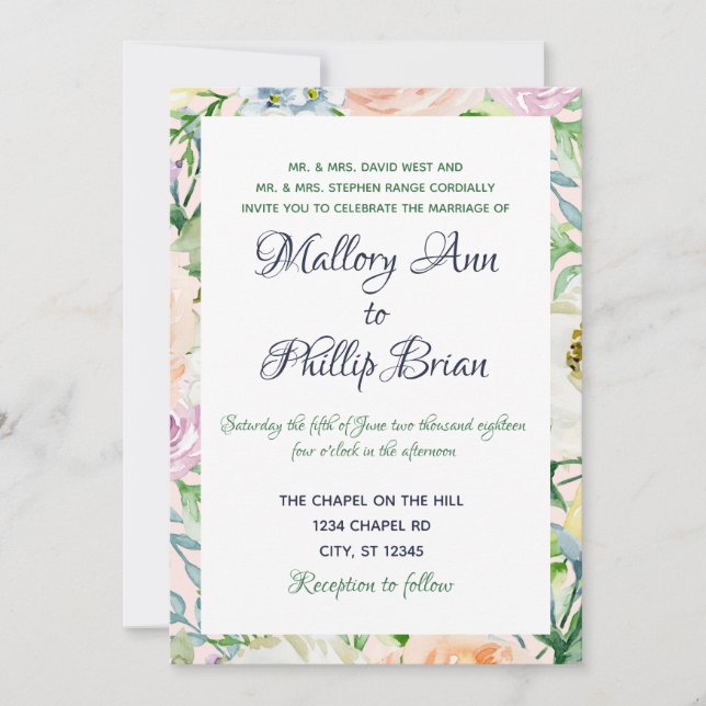 Faire-part de mariage à cadre floral (Devant)