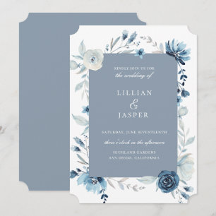 Faire-part de mariage à cadre floral Dusty Blue Na