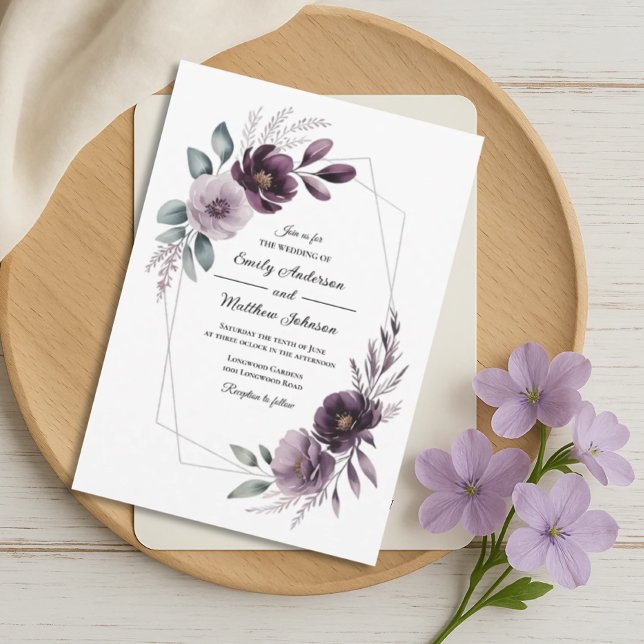 Faire-part de mariage à cadre floral lavande (Créateur téléchargé)