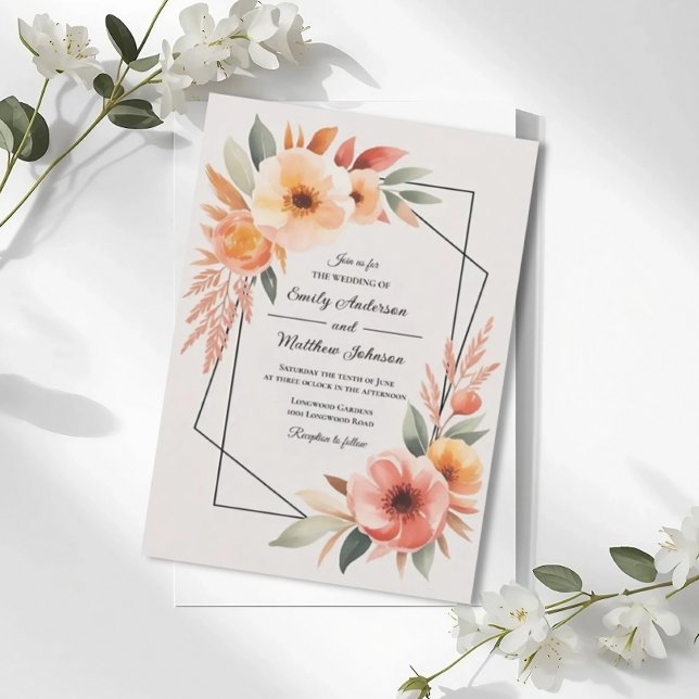 Faire-part de mariage à cadre floral orange couche (Créateur téléchargé)