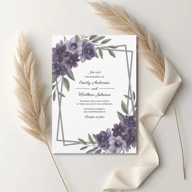 Faire-part de mariage à cadre floral prune (Créateur téléchargé)