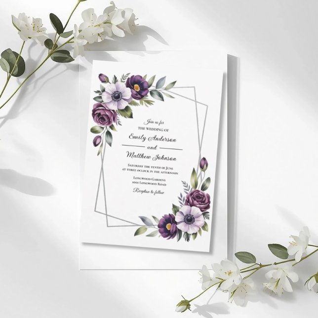 Faire-part de mariage à cadre floral violet (Créateur téléchargé)
