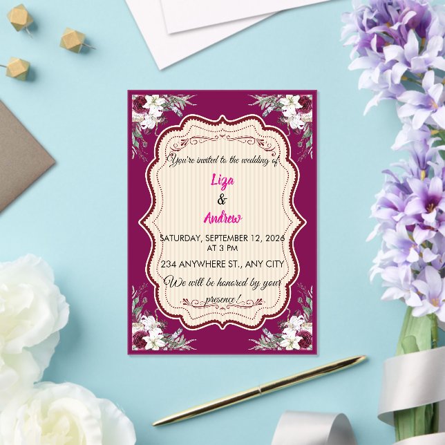 Faire-part de mariage à cadre orné floral (Insitu (Mariage))