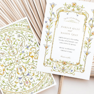 Faire-part de mariage à cadre Rococo aquarelle flo
