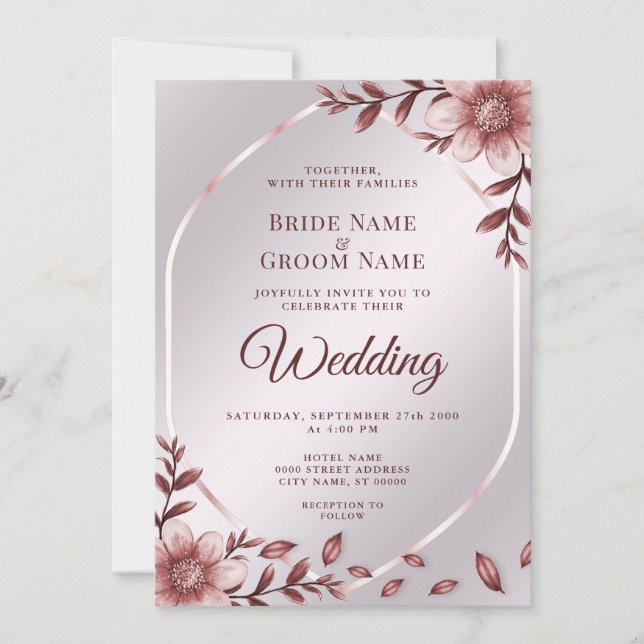 Faire-part de mariage à cadre rose (Devant)