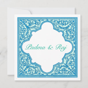 Faire-part de mariage à cadre Vintage bleu et turq