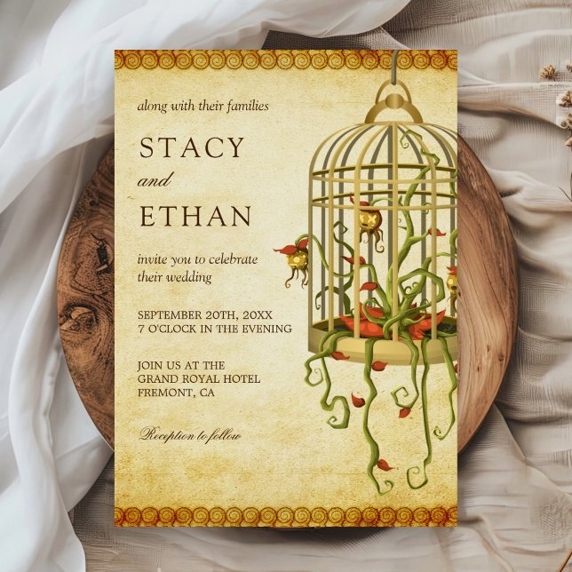 Faire-part de mariage à cage d'oiseau florale rust (Créateur téléchargé)