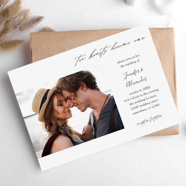 Faire-part de mariage à calligraphie photo Deux Cœ (Créateur téléchargé)
