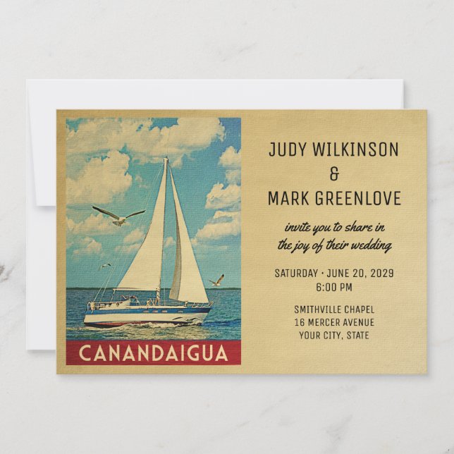 Faire-part de mariage à Canandaigua avec voilier (Devant)