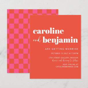 Faire-Part de Mariage à Carreaux Orange Gras sur B
