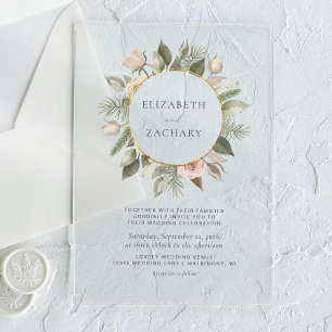 Faire-part de mariage à cercle d'or et aquarelle f