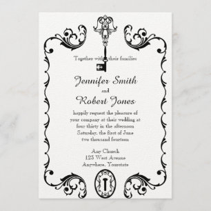 Faire-part de mariage à clé noire et blanche